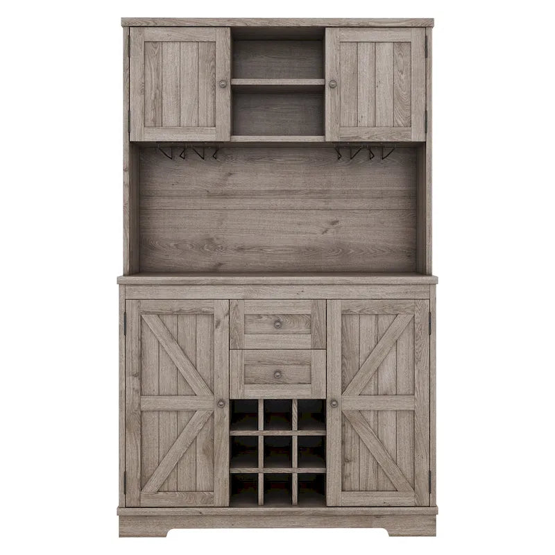 Farmhouse Coffee Bar Cabinet 47" - Wine Storage Buffet with Drawers Shelves Glass Racks - Kitchen Sideboard