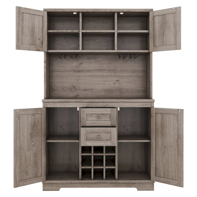 Farmhouse Coffee Bar Cabinet 47" - Wine Storage Buffet with Drawers Shelves Glass Racks - Kitchen Sideboard