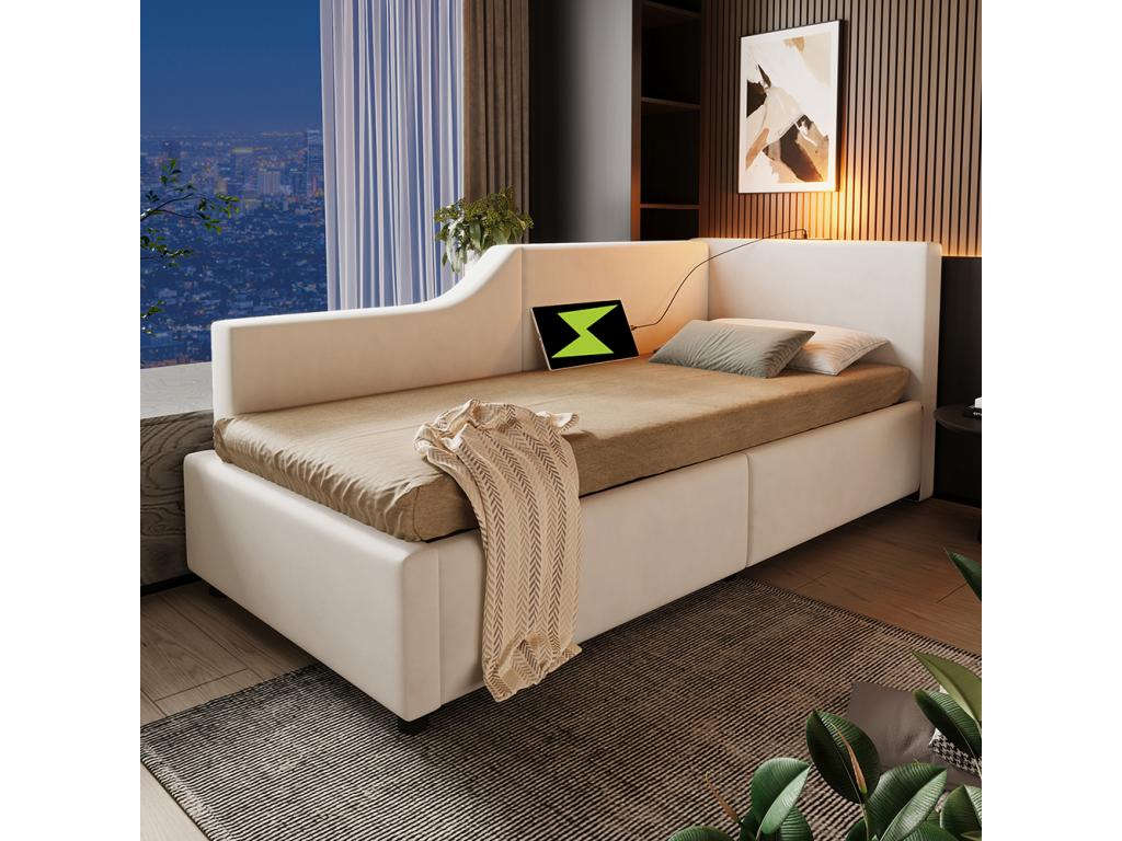 Beige Bed, 90 x 200 cm